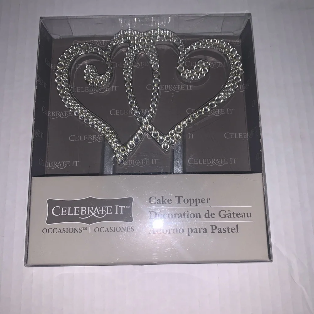 Celebrate it Cake Topper heart cake topper silver